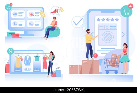 Persone che acquistano online ordinando consegna rapida Illustrazione Vettoriale