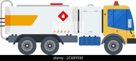 Trasporto di carichi di carburante car vettoriale design piatto oggetto isolato su sfondo bianco. Illustrazione Vettoriale