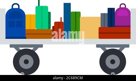 Carrello per aeroporto, disegno di materiale piatto vettoriale oggetto isolato su sfondo bianco. Illustrazione Vettoriale