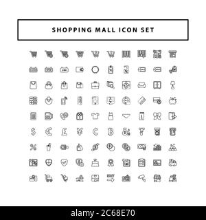 Shopping e centro commerciale con design in stile outline Illustrazione Vettoriale