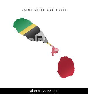 Mappa dettagliata della bandiera ondulata di Saint Kitts e Nevis. Mappa vettoriale con flag mascherato. Illustrazione Vettoriale