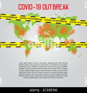 vettore illustrazione di mondo infettato da corona virus. fermare corona virus. epidemia di corona. crisi covid-19 malattia. corona virus a wuhan Illustrazione Vettoriale