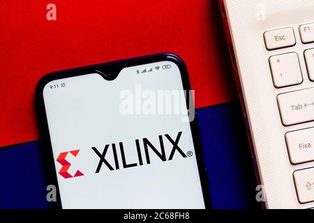 Brasile. 28 Marzo 2020. In questa illustrazione fotografica viene visualizzato il logo Xilinx sullo smartphone. Credit: Rafael Henrique/SOPA Images/ZUMA Wire/Alamy Live News Foto Stock