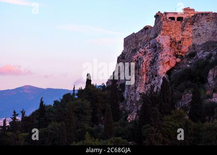 Acropoli al tramonto ad Atene, Grecia Foto Stock