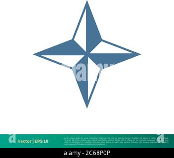 Disegno dell'illustrazione del modello del logo vettoriale dell'icona della stella della bussola. EPS vettoriale modificabile 10. Illustrazione Vettoriale