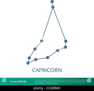 Capricorn - disegno di illustrazione di modello di logo vettoriale di icona di stella di costellazione. EPS vettoriale modificabile 10. Illustrazione Vettoriale