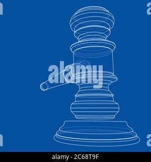 Gavel 3D outline. Illustrazione 3D Foto Stock