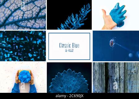 Blu - colore dell'anno. Concetto collage. Foto Stock