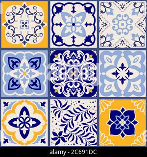 Patchwork colorato senza cuciture in stile turco. Sfondo disegnato a mano. Azulejos piastrelle patchwork. Islam, Arabo, Indiano, motivo ottomano. Illustrazione Vettoriale