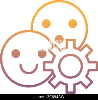 macchina a ingranaggi lavorare con emoticon di stile linea di gradiente mojis disegno vettoriale Illustrazione Vettoriale