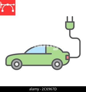 Icona della linea a colori dell'auto elettrica, energia ed ecologia, grafica vettoriale dei segni del trasporto elettrico, icona lineare colorata del tratto modificabile, eps 10. Illustrazione Vettoriale