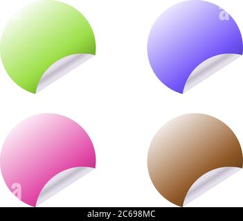 Adesivi rotondi con bordo arricciato in diverse varianti di colori isolati su sfondo bianco Illustrazione Vettoriale