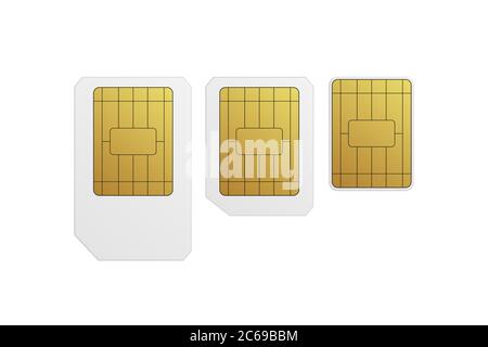 Schede SIM impostate. Nano, micro, standard. Illustrazione vettoriale tecnologia delle reti mobili Illustrazione Vettoriale