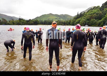 Open Water Swimming Event Ullswater Lake, Cumbria UK Foto Stock