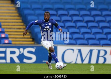 Cardiff, Regno Unito. 7 luglio 2020. Junior Hoilett della città di Cardiff in azione. EFL Skybet Championship, Cardiff City contro Blackburn Rovers al Cardiff City Stadium di Cardiff martedì 7 luglio 2020. Questa immagine può essere utilizzata solo per scopi editoriali. Solo per uso editoriale, licenza richiesta per uso commerciale. Non si può usare nelle scommesse, nei giochi o nelle pubblicazioni di un singolo club/campionato/giocatore. pic di Andrew Orchard/Andrew Orchard sport photography/Alamy Live news Credit: Andrew Orchard sports photography/Alamy Live News Foto Stock