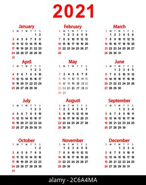 Calendario del nuovo anno 2021. Illustrazione vettoriale per la progettazione. Illustrazione Vettoriale