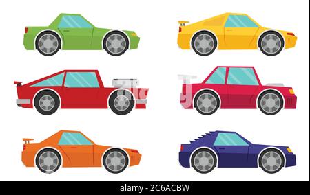 Set di auto cartoon. Vettore piatto. Illustrazione Vettoriale