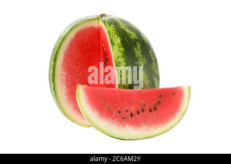 Cocomero fresco isolato su sfondo bianco. Frutta estiva Foto Stock