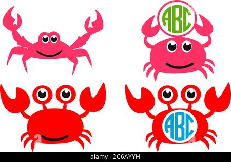 Set di granchi carino, monogramma di granchio. Vettore Illustrazione Vettoriale