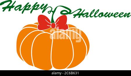 Halloween zucca con felice Halloween testo, cravatta di prua ornato su sfondo grigio. VETTORE Illustrazione Vettoriale