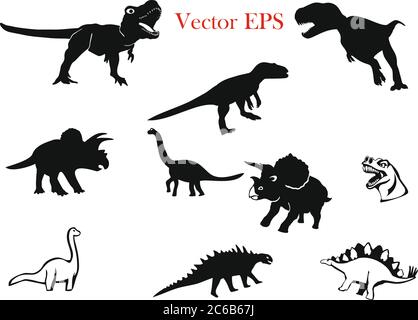 Insieme cute Dinosaurs. Silhouette. VETTORE Illustrazione Vettoriale