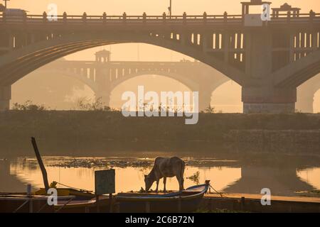 Ponte sul fiume Gomti, Lucknow, Uttar Pradesh, India, Asia Foto Stock