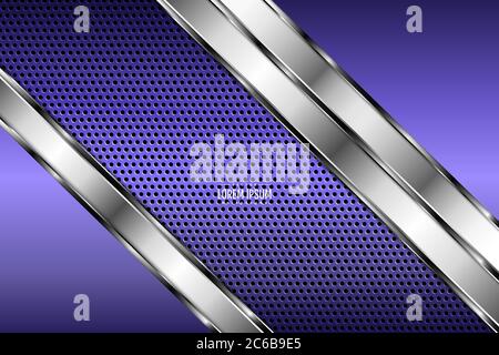 Sfondo metallico. Viola e argento con tessuto in fibra di carbonio spazio scuro. Design moderno in metallo. Illustrazione Vettoriale