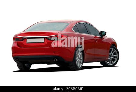 vista posteriore berlina rossa Foto Stock