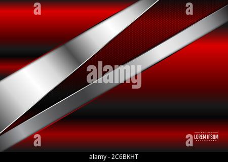 Sfondo metallico. Rosso e argento con fibra di carbonio texture.concetto di tecnologia metallo. Illustrazione Vettoriale