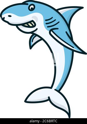 Illustrazione vettoriale isolata del personaggio cartoon Shark per Shark Awarenesss Day il 14 luglio. Simbolo di pesce carnivoro. Illustrazione Vettoriale