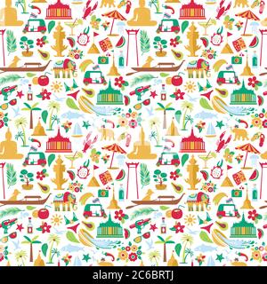 Asia Culture Set di icone bruight con motivo senza giunture - Bangkok Thailandia Illustrazione vettoriale su sfondo bianco. Illustrazione Vettoriale