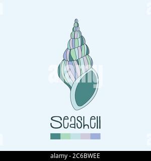 Conchiglia disegnata a mano in tonalità turchese, con campioni di colore. Formato vettoriale EPS10 Illustrazione Vettoriale