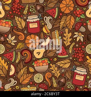 Cartoon cute disegno a mano Autunno senza cuciture modello Illustrazione Vettoriale