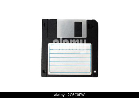 Primo piano di un floppy disk da 3.5 pollici. Elementi vintage per computer. Retrò. Foto Stock