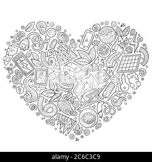 Vettoriale disegnata a mano insieme di oggetti di doodle Eco cars Illustrazione Vettoriale