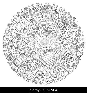 Insieme vettoriale di oggetti doodle cartoni animati auto elettriche Illustrazione Vettoriale