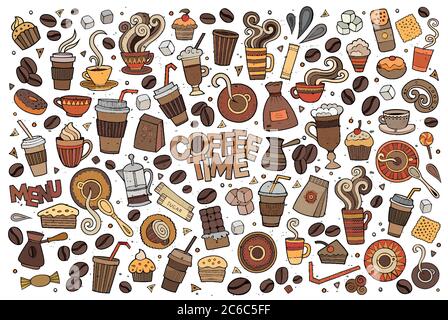 Colorato vettore disegnata a mano Doodle cartoon set di oggetti Illustrazione Vettoriale