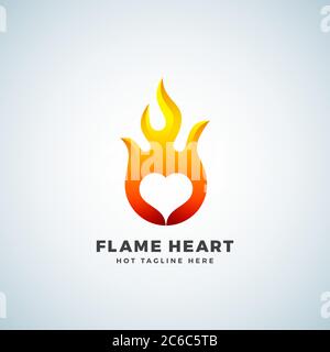 Simbolo vettore di astrazione del cuore di fiamma, simbolo o modello di logo. Concetto di emblema spazio negativo. Illustrazione Vettoriale