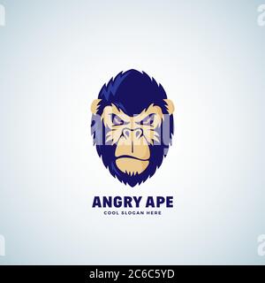 Segno vettoriale, emblema o modello logo Ape Abstract arrabbiato. Simbolo del volto della scimmia. Silhouette testa Gorilla. Ottimo come una mascotte sportiva. Illustrazione Vettoriale