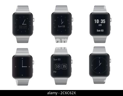 Set di orologi elettronici intelligenti con diversi design di quadranti isolati Illustrazione Vettoriale