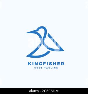 Icona, etichetta o modello logo del vettore astratto Kingfisher Bird. Silhouette minimalista stile linea. Illustrazione Vettoriale