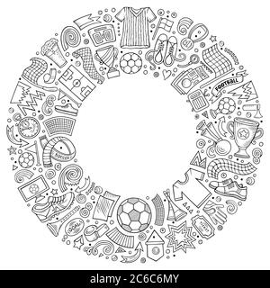 Insieme di oggetti vettoriali doodle cartone animato Calcio Illustrazione Vettoriale