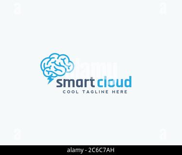 Simbolo, simbolo o modello di logo Smart Cloud Abstract Vector. Cervello con concetto di Silhouette Blizzard. Illustrazione Vettoriale