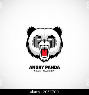 Maschera, etichetta o logo del team vettoriale di Angry Panda Abstract. Icona faccia dell'orso senza sfondo. Illustrazione Vettoriale