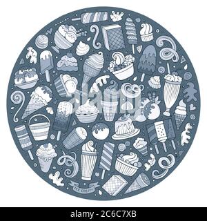 Set di oggetti di doodles cartoni animati gelato Illustrazione Vettoriale