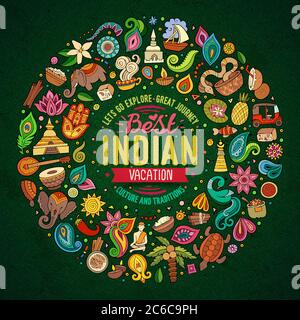 Insieme vettoriale di oggetti doodle cartoni indiani Illustrazione Vettoriale