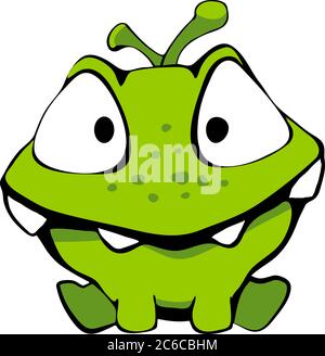 Carino mostro di cartone animato verde per il bambino in vettore. Isolato su sfondo bianco, adesivo. Illustrazione Vettoriale