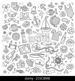 Simboli e oggetti vettoriali nautici Illustrazione Vettoriale