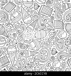 Fumetti gelato artigianale doodles modello senza cuciture Illustrazione Vettoriale