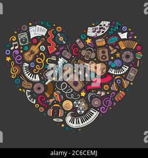 Colorful insieme vettoriale di Musica cartoon doodle oggetti, simboli Illustrazione Vettoriale